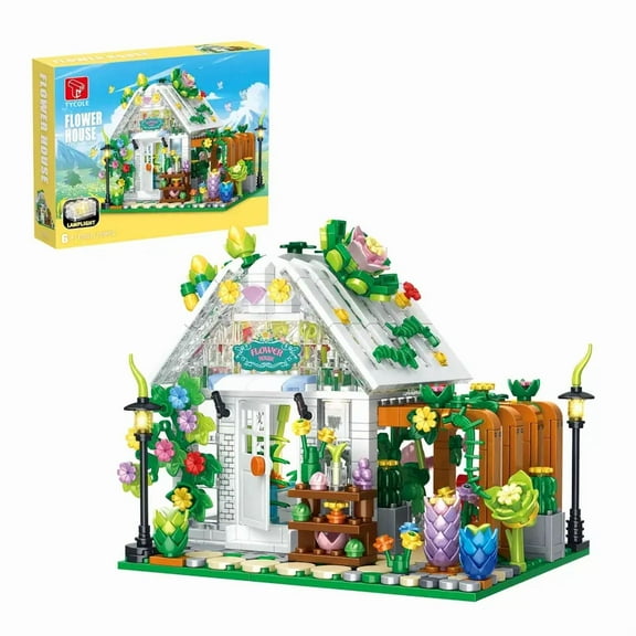 GZBrick Flower House Building Sets Compatible with Lego Flowers Greenhouse With Lights for Adults Girls 719PCS