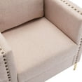thumbnail image 5 of Accent Chair, Modern Velvet Armchair Upholstered Club Chair with Rivets Trim and Metal Legs, Button Tufted Couch with Thicken Armrest and Seat Cushion for Living Room, Bedroom, Pub, Tan, 5 of 7