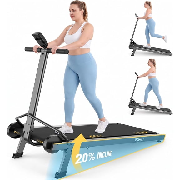 FUNMILY Non-Electric Walking Pad with Dual Flywheel, Manual Treadmill with 20% Incline, Self Propelled Treadmill, Up to 500LBS, Digital Monitor, Compact Motorless Treadmill for Home Outdoor