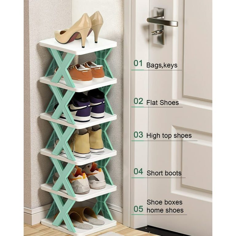 6 Tier Shoe Rack Organizer with Cover, Slim Shoe Storage Cabinet, Narrow Shoe  Shelf for Closet, Entryway, Black