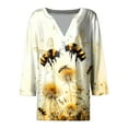 thumbnail image 4 of CYMMPU Blouses for Women Dressy Casual V Neck Spring Tops 3/4 Sleeve Tunic Tops Fall Trendy Shirts Bee Graphic Loose Fit Business Elegant Work Tops T-Shirts XXXXXL, 4 of 5