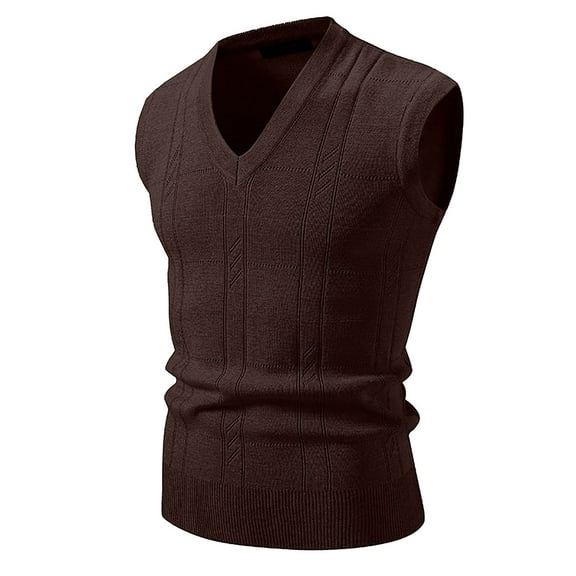 JTieacloth Casual Sweater Vest New Men's Sweater Undershirt Fashion Tw Isted Casual Slim V Neck Vest Men's Tops(Brown)