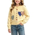 thumbnail image 3 of Auroural Cardigan for Toddler Girls Girls Heart Patch Knit Cardigan Long Sleeve Colorful Button Down Crew Neck Sweater Coat Kids 1-10 Years, 3 of 9