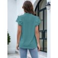 thumbnail image 2 of Womens Dressy Casual Tops Ruffle Short Sleeve V Neck Shirts Elegant Business Work Blouse Blue & Green M, 2 of 6