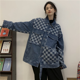 thumbnail image 5 of -chaqueta vaquera de gran tamaño para mujer, ropa de calle de moda coreana, Chaquetas vaqueras a cuadros Vintage negras, abrigo suelto gótico elegante, 5 of 5