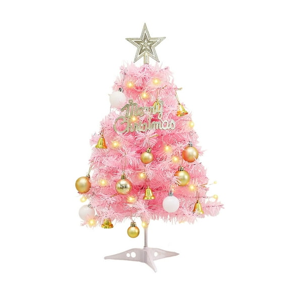 CuiLiyq Pink Tabletop Christmas Tree, 17.7 Inch Mini Artificial Christmas Tree with Light, Tabletop Small Xmas Tree for Holiday Indoor DIY Christmas Decor