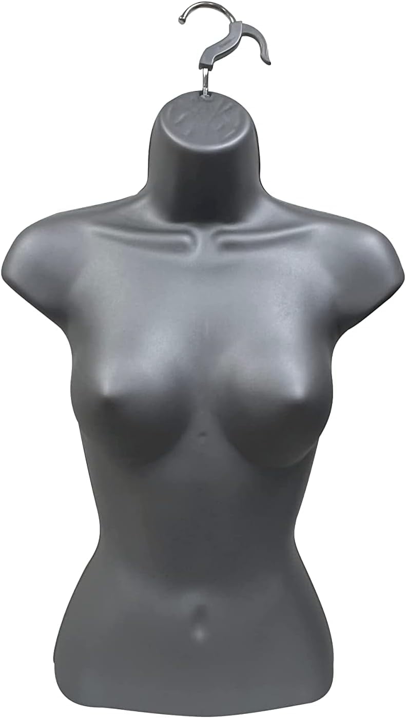 DisplayTown 2 Gray Female Hollow Back Mannequin Torso Sets w/ Metal Stand with Metal Pole & Hanging Hook, S-M Sizes