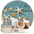 thumbnail image 1 of Ceramic s Set of 8, Beach Coastal Starfish Seashell Absorbent Stone Drink with Non-slip Cork Back and No Holder for Cups, 1 of 7