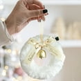 thumbnail image 2 of JeashCHAT Christmas Mini Wreath Ornaments, Christmas Plush Wreath Ribbon Bow Metal Bell Hanging Pendant, Christmas Tree Decorations, Xmas Gifts, White, 2 of 6