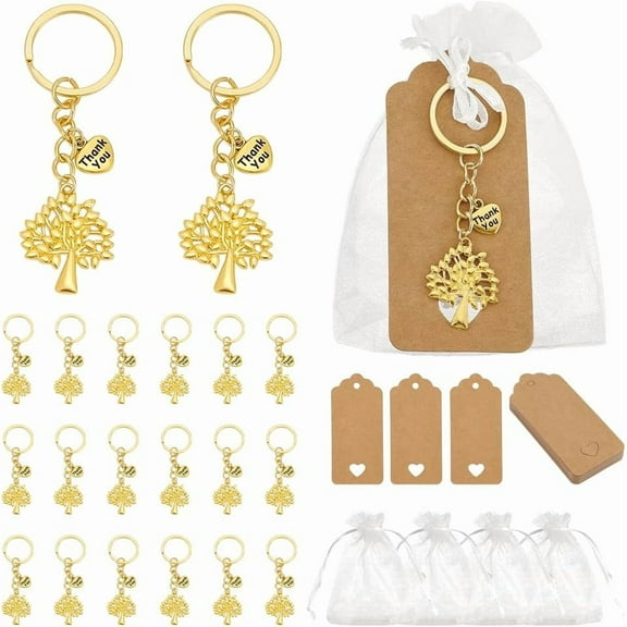 PH 24 Sets Tree of Life Keychain Favors Wedding Favors Organza Gift Bags with Blank Tags Baptism Favors Small Mesh Bags for Party Favors Birthdays Anniversary Valentine's Day Guest Return for DIY