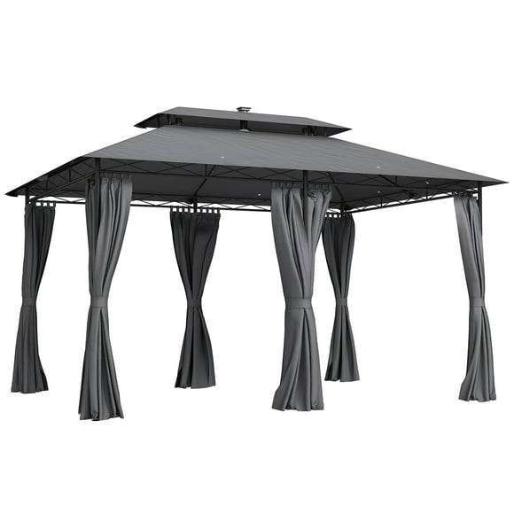 Outsunny 10' x 13' Outdoor Gazebo with Curtains & Solar-Powered LED Lights