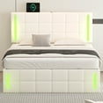 MODERNLUXE Full Size Bed Frame with LED Lights Charging Station, 700LBS PU Upholstered Bed with