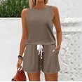 thumbnail image 5 of CIENVNSTG Two Piece Sets for Women Summer Fashion Casual Sleeveless Scoop Neck Tank Top Solid Color Sweatsuit with Pockets Light Brown XL, 5 of 6