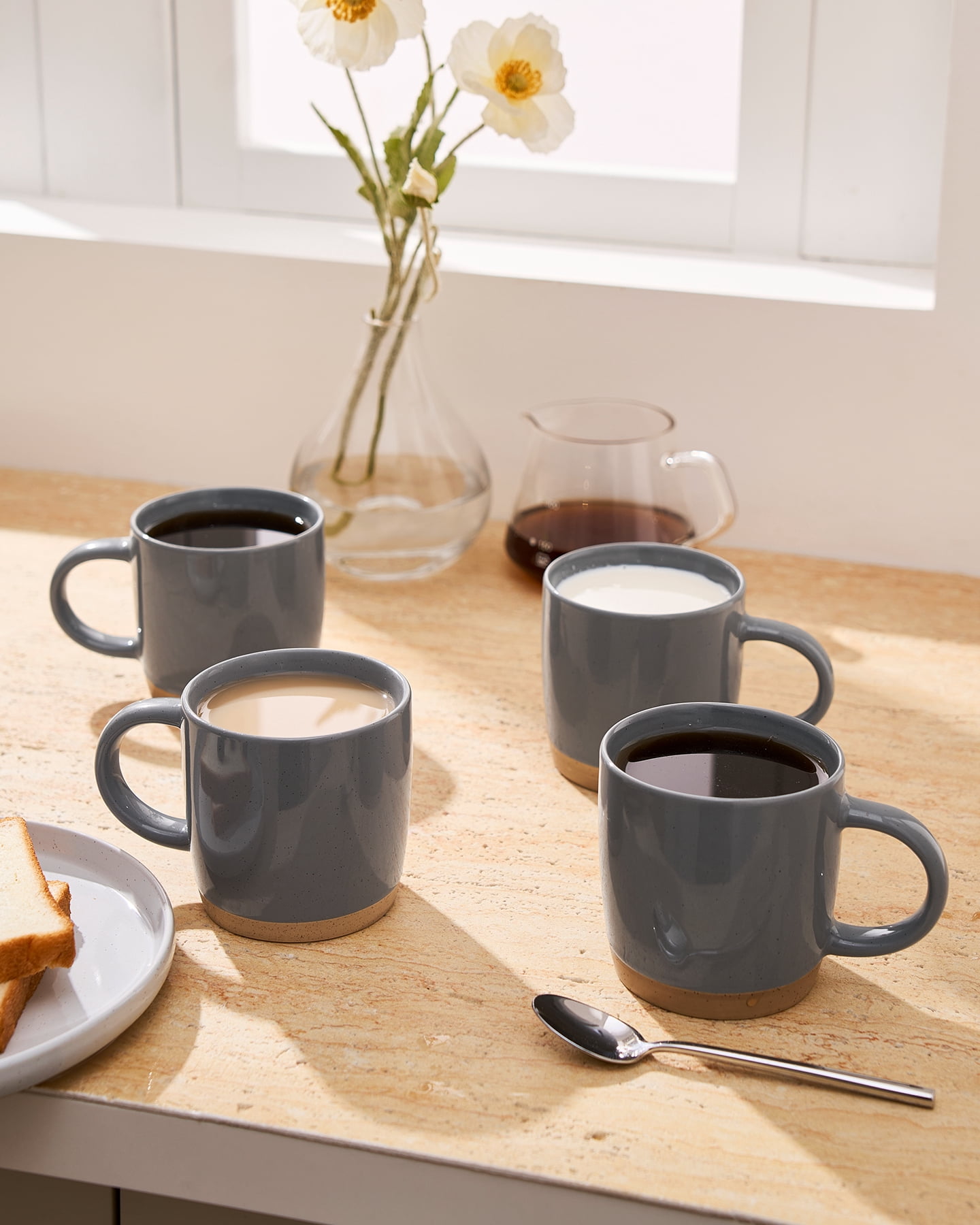 Famiware 14oz Stoneware Coffee Mug, Service for 4, Dark Gray