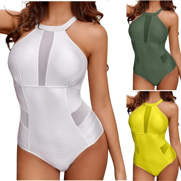 ZZwxWA Womens Sexy Mesh One Piece Swimsuits See Through High Neck Monokini Swimwear Beachwear Hollow Out Bathing Suit