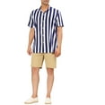 thumbnail image 2 of MODA NOVA Big & Tall Men's Stripe Shirt Short Sleeved Button Down Shirt Navy Blue LT, 2 of 6