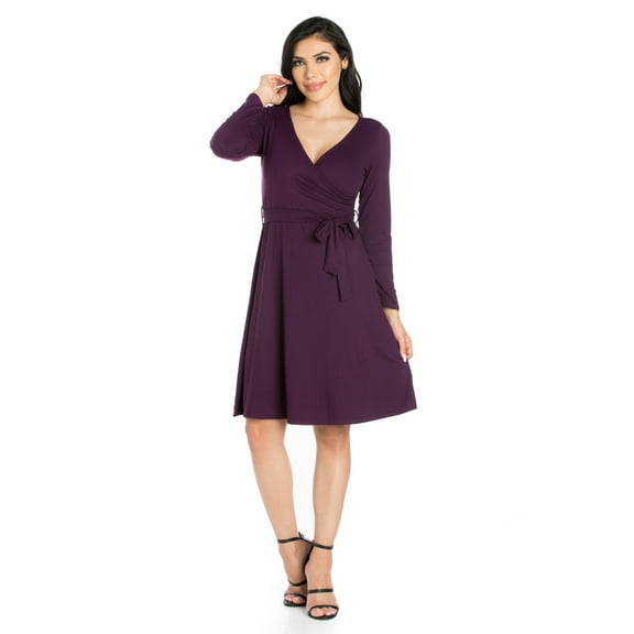 24seven Comfort Apparel Chic V-Neck Long Sleeve Wrap Dress