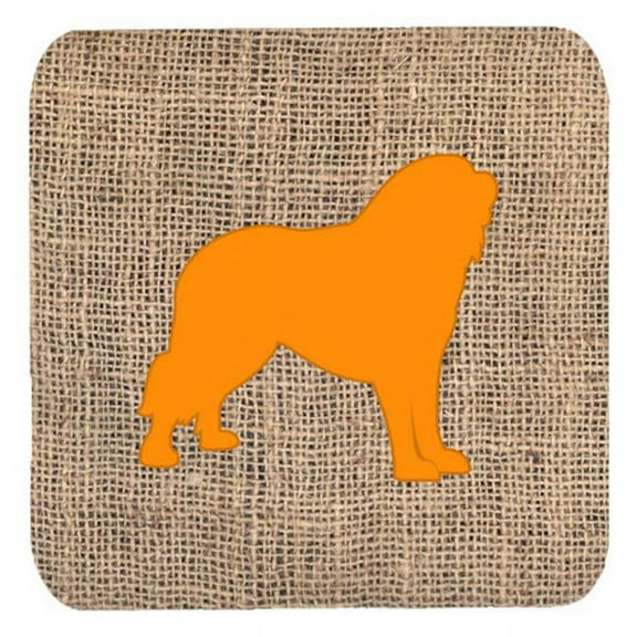 Tibetial Mastiff Burlap And Orange Foam Coasters - Set 4, 3.5 x 3.5 In.