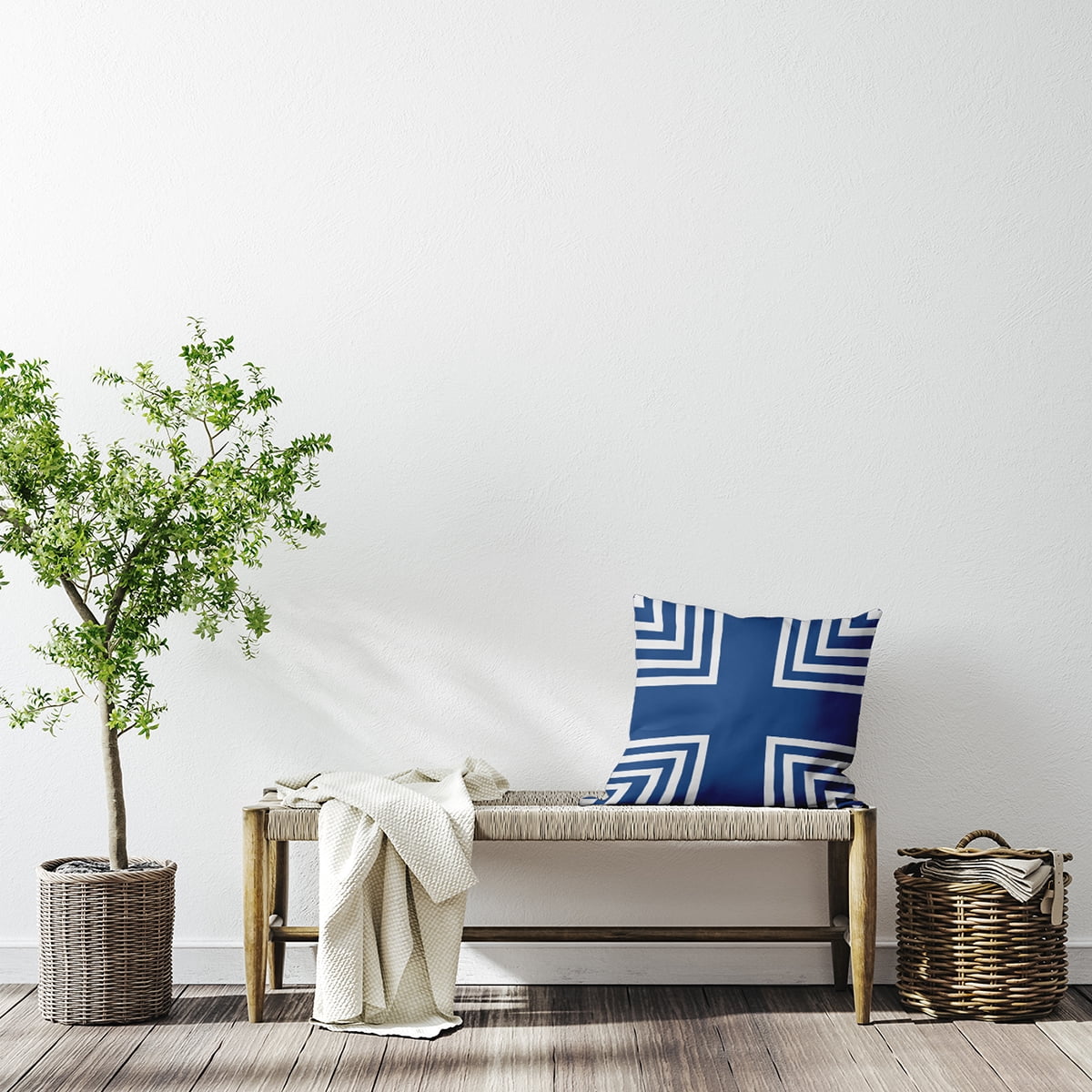 Simply Daisy 20-inch Square Corner Stripes Polyester Indoor Pillow, Nautical Navy Qty 1