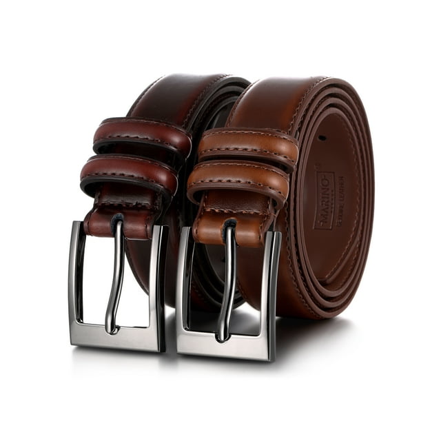 Marino’s Men Genuine Leather Dress Belt with Single Prong Buckle - Pack of 2