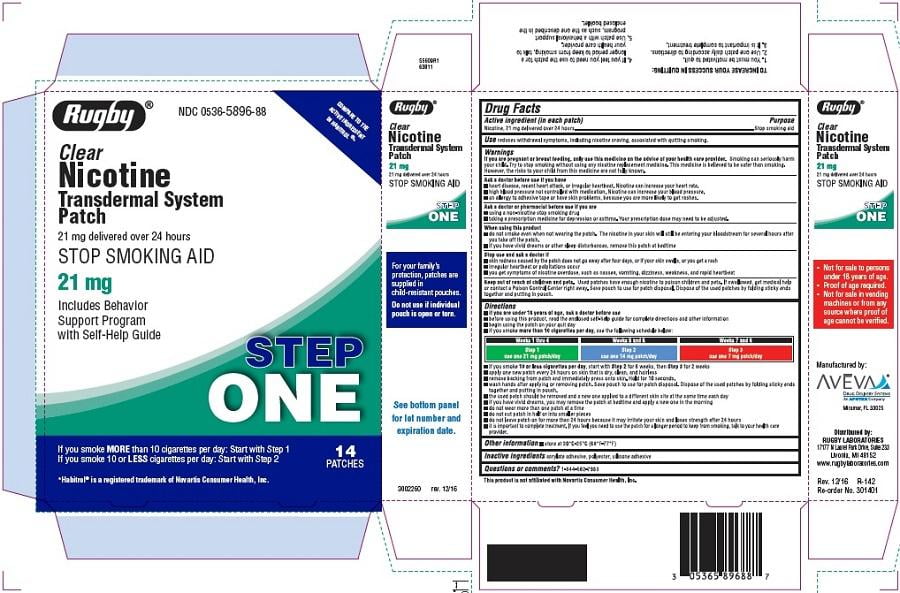 Rugby Step 1 Clear Nicotine Transdermal Patch, 21 mg, 7 Count