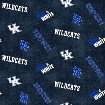 Kentucky Wildcats Fabric - University of Kentucky Flannel Fabric with Distressed Ground and logo and mascot print-100% cotton-Sold by the Yard