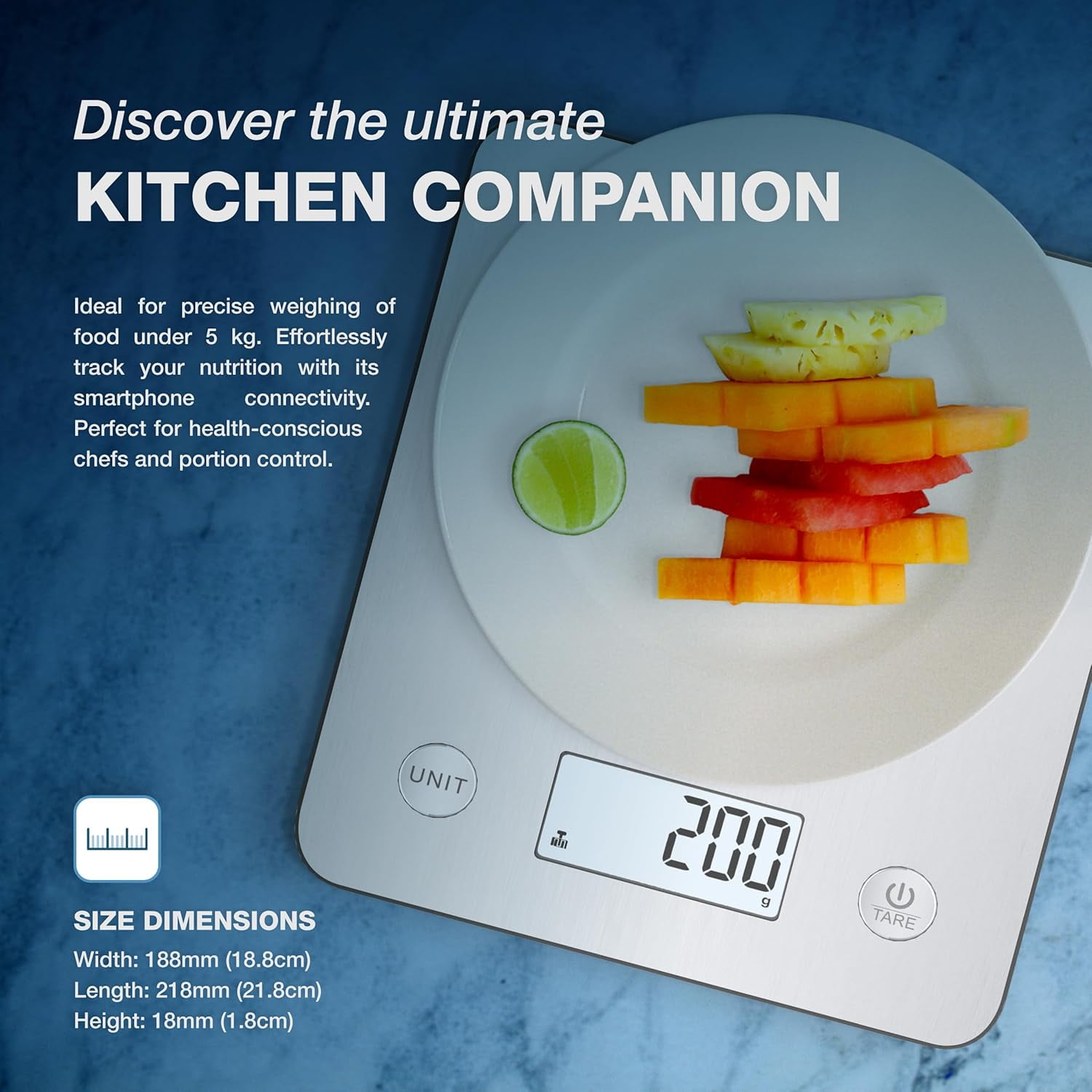 Bisonbody Digital Food Kitchen Scale with Smart App â Large Kitchen Scale with 201 Stainless Steel Surface 5 Unit Conversions â Digital Kitchen Scale App to Track Nutritional Information