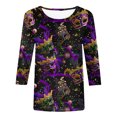 thumbnail image 4 of REORIAFEE Mardi Gras T Shirts for Women Plus Size 3/4 Length Sleeve T Shirt Party Mask Print Blouses Crewneck Tee Tops Color paneling Pullover Carnival Themed Trendy Fashion Clothing, 4 of 5