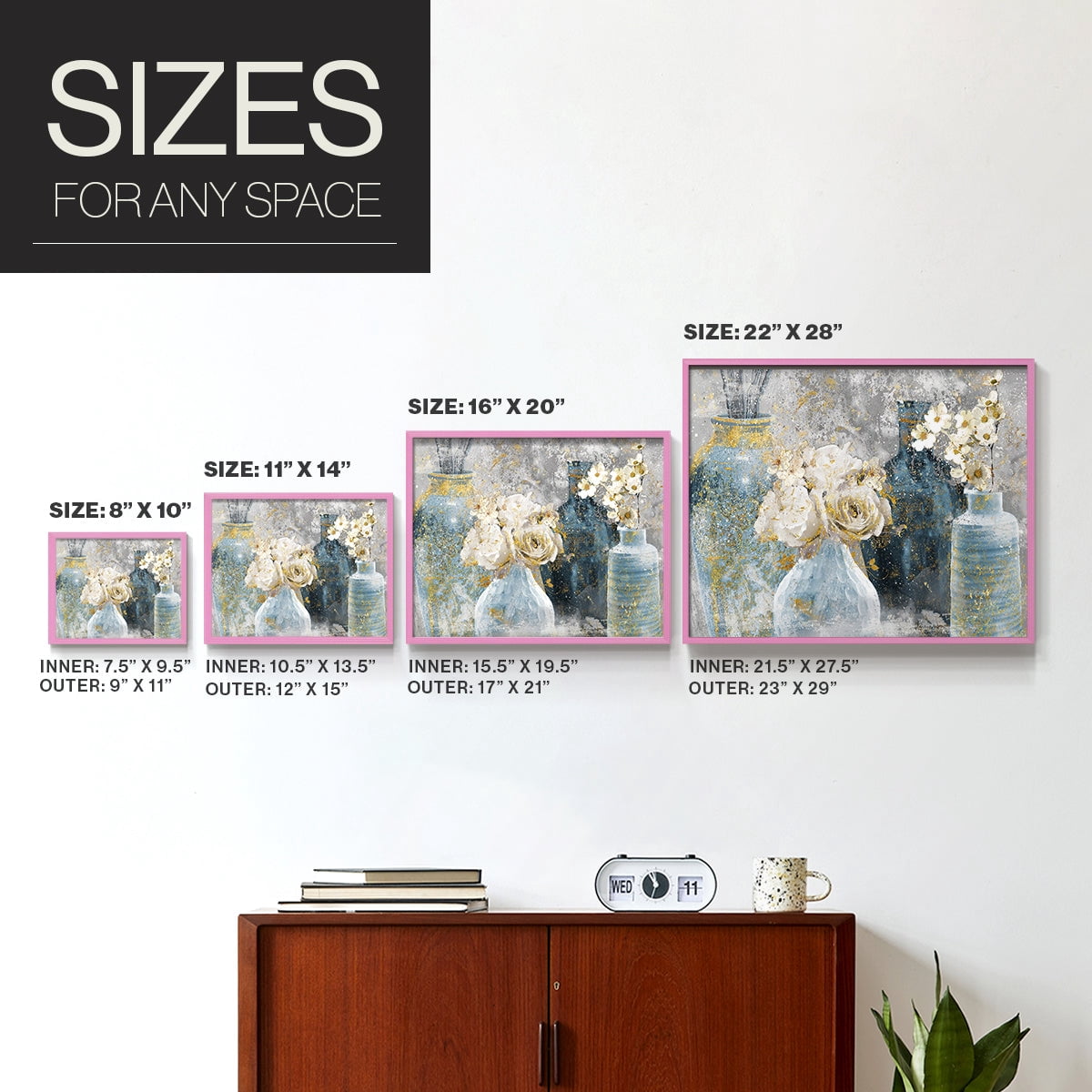 Vessels and Blooms Blues by Nan - Restickable Framed Giclée Print