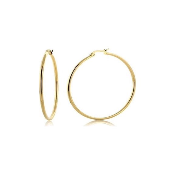 18K Yellow Gold Hoop Earrings 50mm Plated by Paris Jewelry