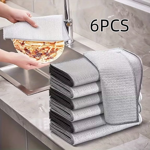 6PCS 12PCS Set Non-Scratch Steel Wool Dishcloth - Multi Purpose Wire Dishwashing Rags Kitchen Towels and Dishcloths Sets Durable Cleaning Pads Bathroom Home Essentials Cleaning Supplies Tools