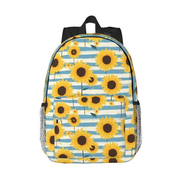 Disketp Blue White Striped Sunflower A Mochila Escolar de 15 Pulgadas, Mochila Ligera para Estudiantes, Viajes y Trabajo, Cómoda y Resistente para el Uso Diario