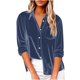 thumbnail image 5 of Blusas para mujer,Camisa de terciopelo con botones, blusa de manga corta con cuello en V, textura arrugada, mezcla de lino, ropa informal, sopatenor, 5 of 9