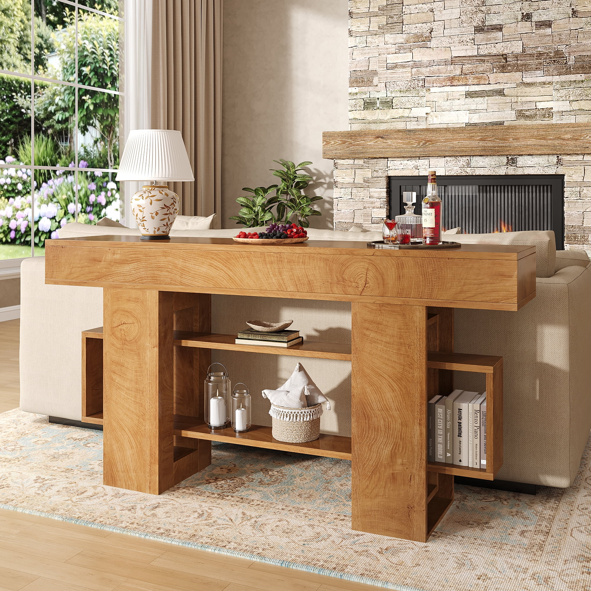 Frmobepts Console Table, Farmhouse 63" Long Narrow Entryway & Sofa Tables for Hallway, Tall Accent Table Behind Couch for Foyer Living Room,Oak