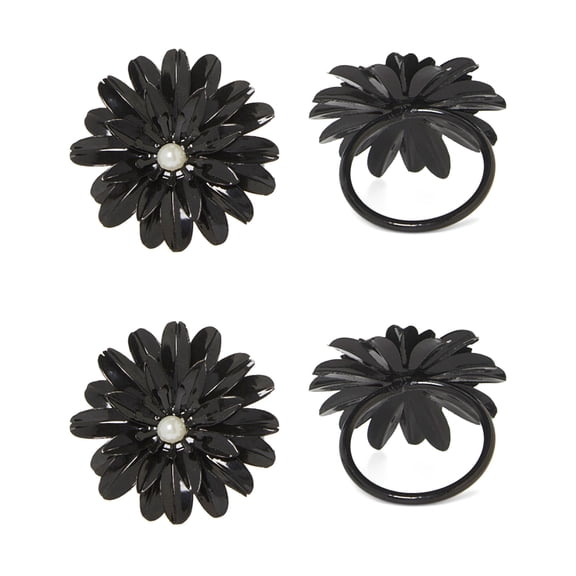 Vibhsa Flower Napkin Rings Set of 8 (Black Pearl)
