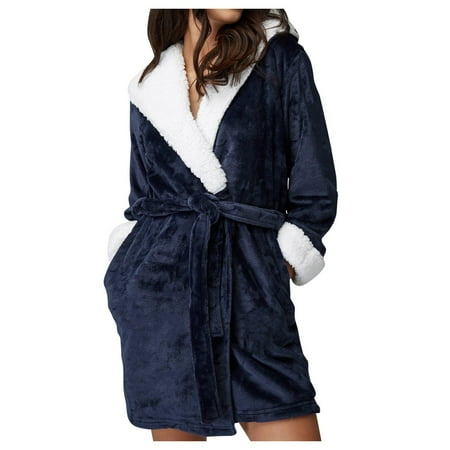 

Zlekejiko Women Hooded Fleece Bathrobes Lightweight Warm Plush Long Flannel Sleepwear Fleece Hooded Bathrobe Plush Long Robe