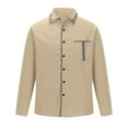 thumbnail image 4 of Button-Down Shirts for Men Long Sleeve Collared Business Work Tshirts Shirt with Pocket Casual Loose Color Block Comfort Lapel Tops, 4 of 6