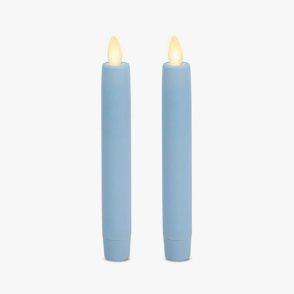 Luminara Set of 2 Flameless Candle Tapers (0.87" x 6.7") Flat Top Real Wax Unscented (Airy Blue)