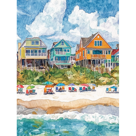 Beach House Watercolor Canvas Print， Perfect for Living Room， Bedroom， Kitchen， Bathroom， and Office Decor