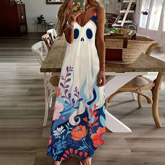 Qiopertar Vente de Liquidation Robe Camisole Sans Manches à Col en V Imprimée Style Décontracté d'Été pour Femmes Offres de la Semaine Moins de 5$
