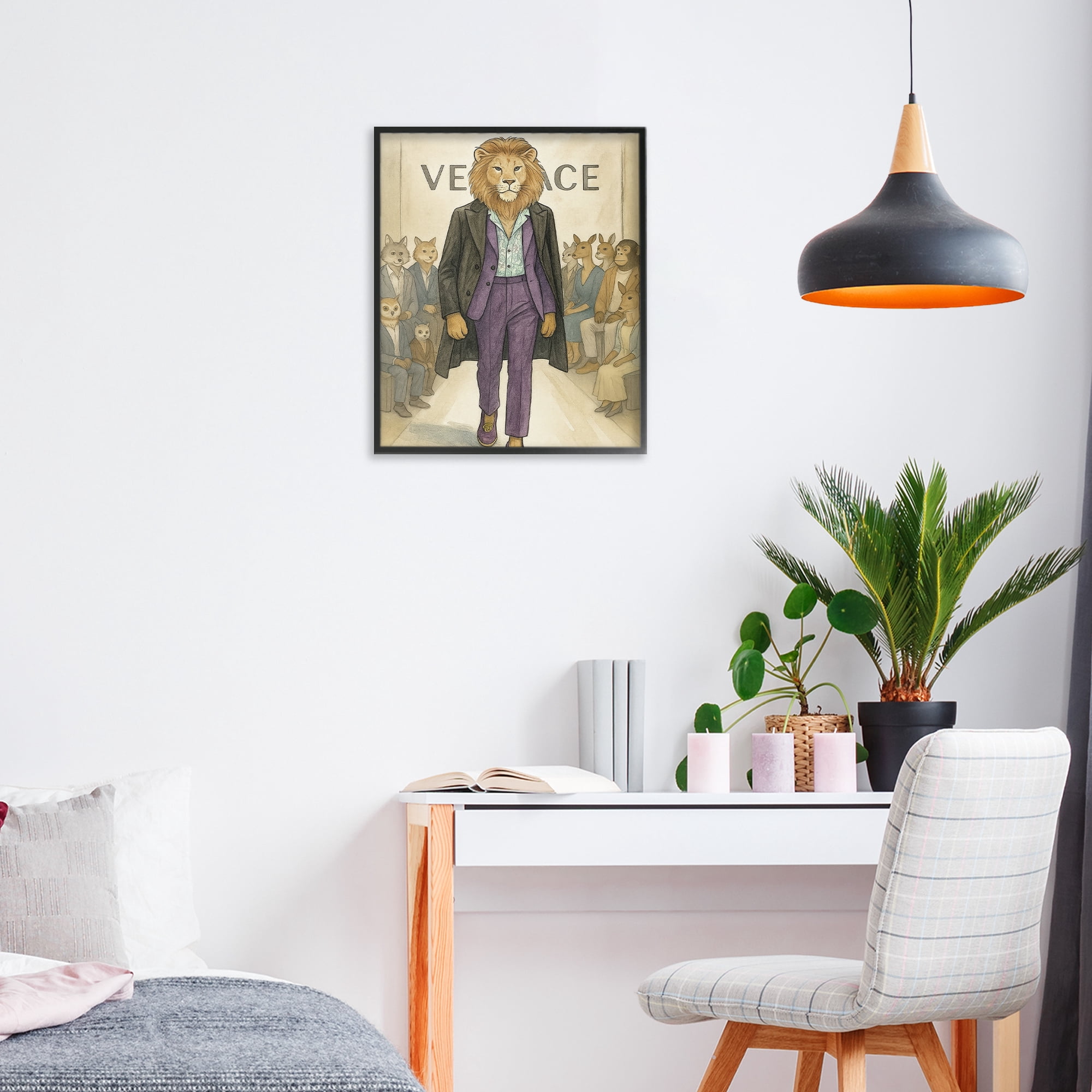 Stupell Industries Fashion Runway Lion Black Framed Giclee Art, design by Grotto Studios