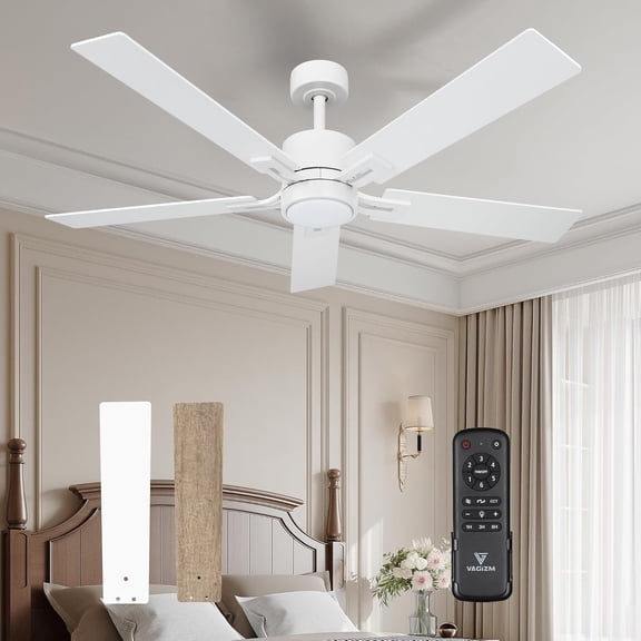 Ceiling Fan with Light Remote: 52 inch Modern Bedroom Fans with Dimmable Tri-Color Temperatures LED - Quiet Reversible DC Motor - Indoor Home Use (Matte White-5, 52 Inch)