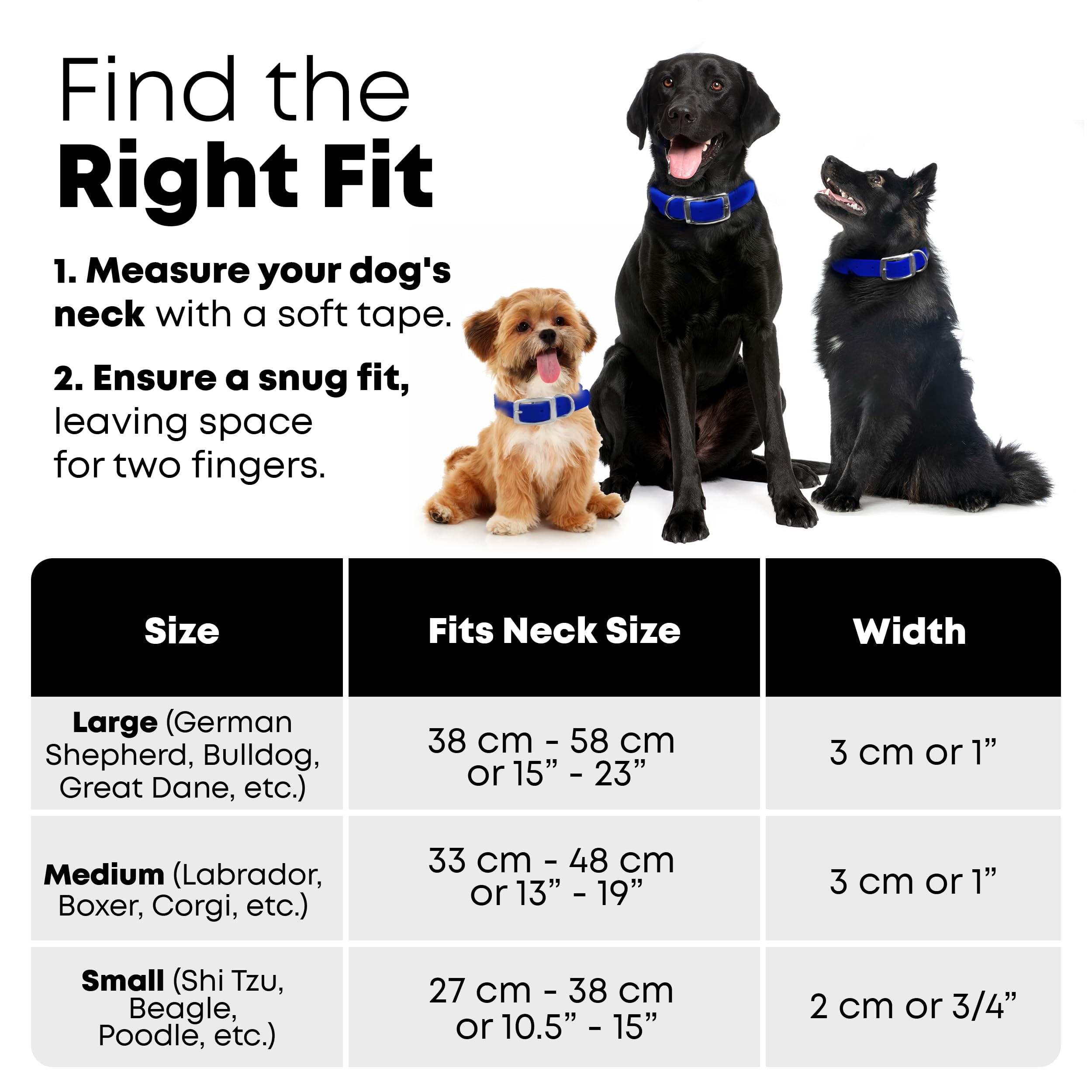 Regal Dog Products Waterproof Collar with Black Hardware - Easy to Clean, Water Resistant, Double Buckle & Center Ring