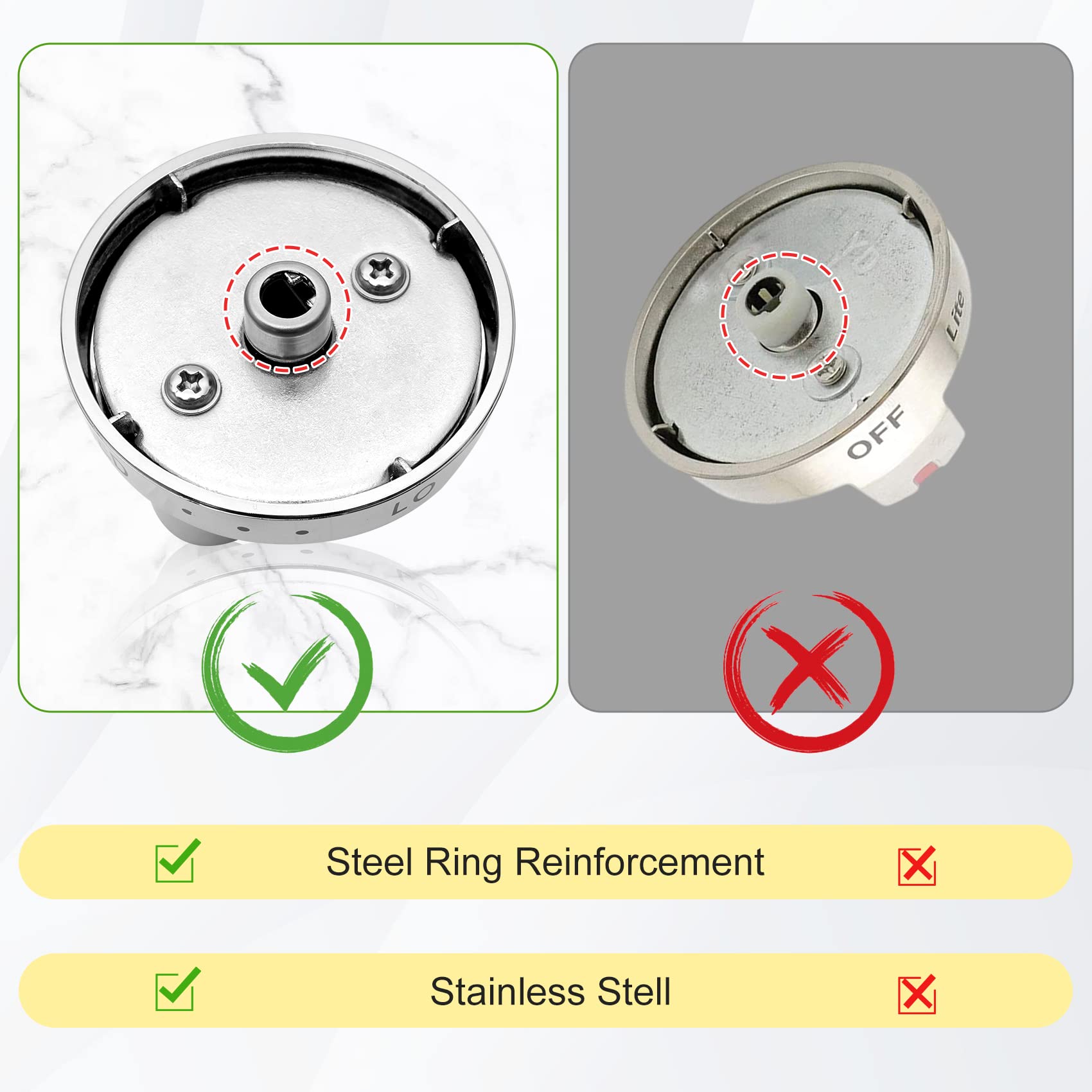 5 Pack DG64-00472A Stainless Steel Gas Stove Knob Replacement Compatible with Samsung Range Oven (Upgraded Metal Version)