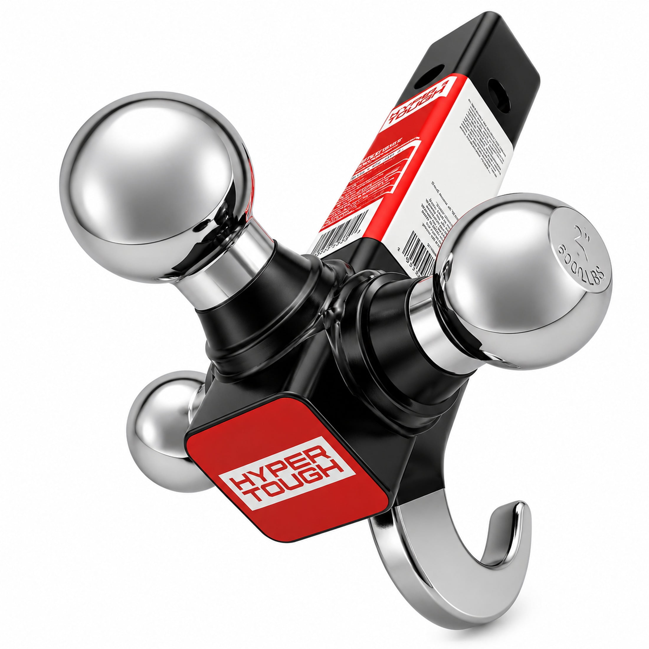 Hyper Tough Automotive Tri-Ball Mount with Hook, Steel, Class V, 1-7/8", 2" & 2-5/16" Hitch Ball, Black