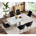 thumbnail image 6 of 7 Piece Extendable Dining Room Table Set for 6, 63"-79" Faux Marble Kitchen Table and 6 Black Tufted Chairs Set for 6, Modern Large Expandable Dinner Tables Set with White Double Columns Base, 6 of 9