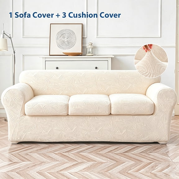 Y YUNHSOM Universal Stretch Sofa Cover, 4 Pieces Jacquard Textured Couch Protector with Separate Cushion Covers, Fit 3-Seater Sofa