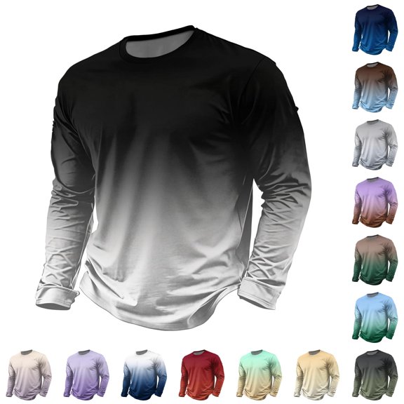 Zorvxlyn Mens Long Sleeve Tee Shirts Gradient Crew Neck T Shirts for Men Soft Breathable Fall Big and Tall Sweatshirt Men