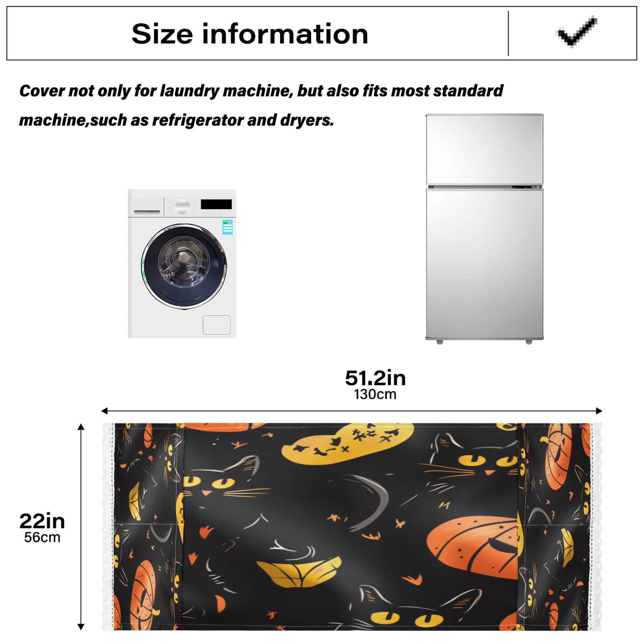 Halloween CatWasher and Dryer Covers Dust-Proof and Oil Resistant Fridge Cover with 4 Storage Pockets Washing Machine Top Cover for Laundry Kitchen Home 51.2 x 22 In