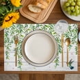 thumbnail image 4 of Spring Botanical Placemats Set of 4, Watercolor Leaves Flowers Birds Gray Wood Placemats for Dining Table, Place Mats for Kitchen Tabletop, Waterproof Wipeable Dining Table Mats Set, 4 of 9